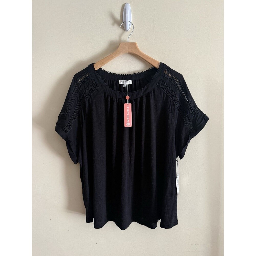 Skies Are Blue Curvy Womens Black Short Sleeve Lace Blouse Top 3X Whismygoth NWT